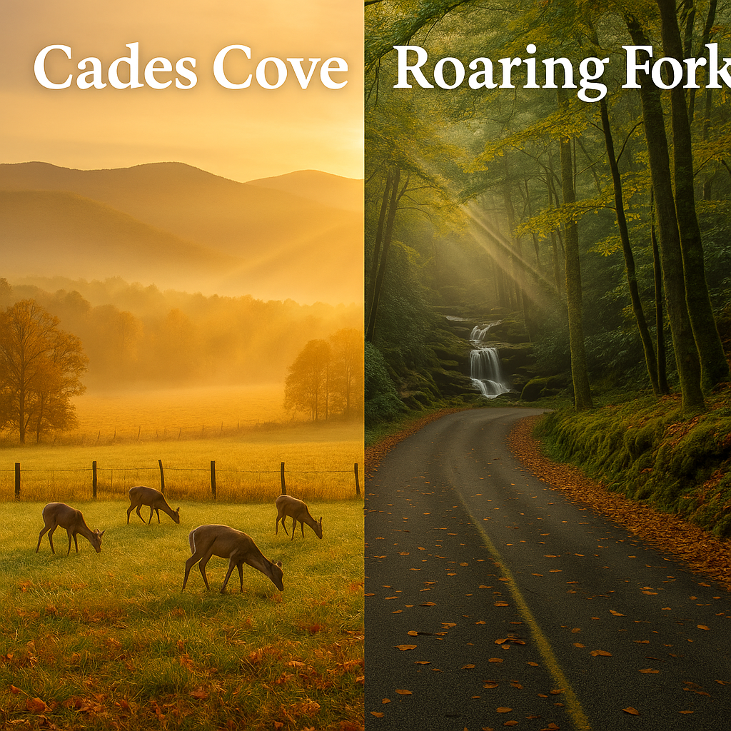 Cades Cove vs. Roaring Fork, Gatlinburg scenic drives, Great Smoky Mountains loops, Roaring Fork Motor Nature Trail, Cades Cove drive tips