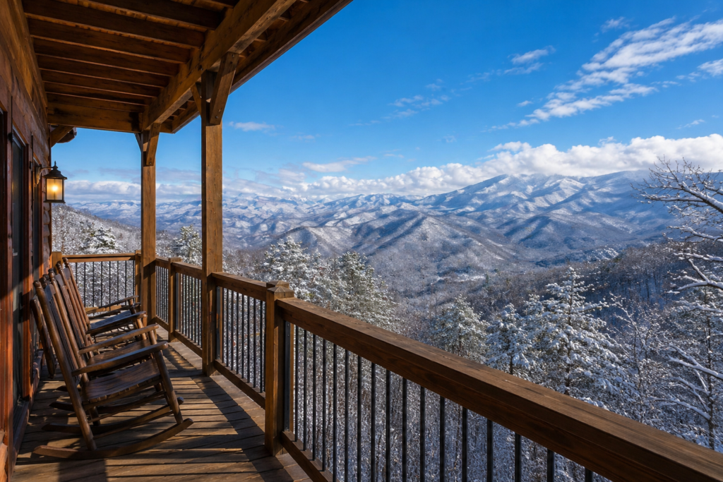 Cabins in Gatlinburg surrounded by forest and Smoky Mountain views
