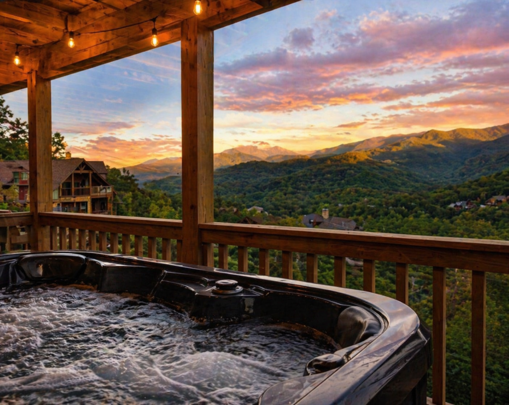 Ridgewood Retreat cabin in Gatlinburg with hot tub on deck overlooking the Smoky Mountains