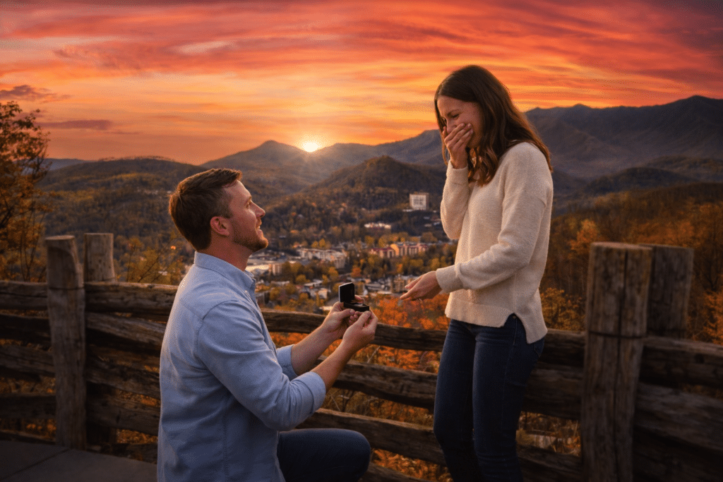 Romantic things to do in Gatlinburg sunset mountain views couple