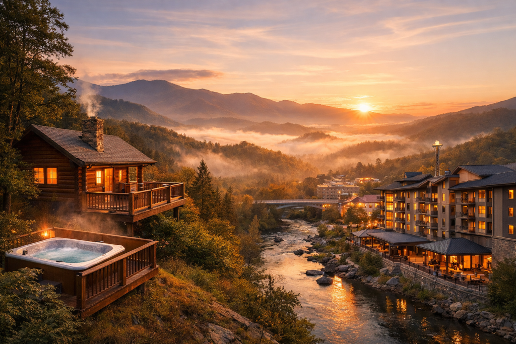 Where to stay in Gatlinburg featuring cabins, hotels, and Smoky Mountain views