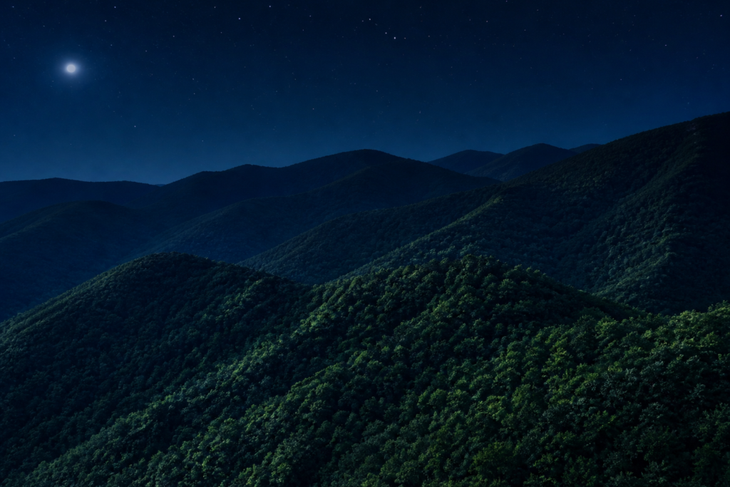 Secluded cabin in Gatlinburg with a scenic mountain view in sunlight surrounded by trees