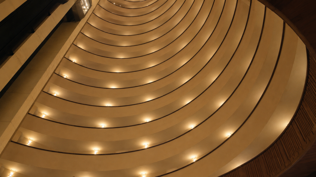 The Park Vista Gatlinburg Review: Mountain Views Above Downtown 6 Curved guest-room balconies rising above the central atrium inside The Park Vista Gatlinburg