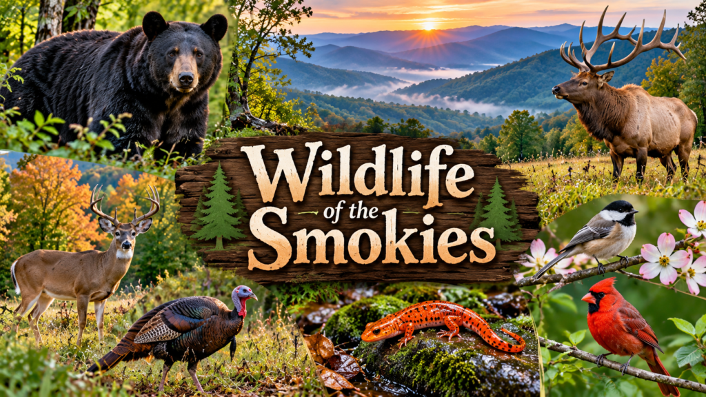 Wildlife in the Great Smoky Mountains: What You Can See and Where to Find It 3 Wildlife of the Great Smoky Mountains featuring a black bear, elk, deer, wild turkey, salamander and native birds